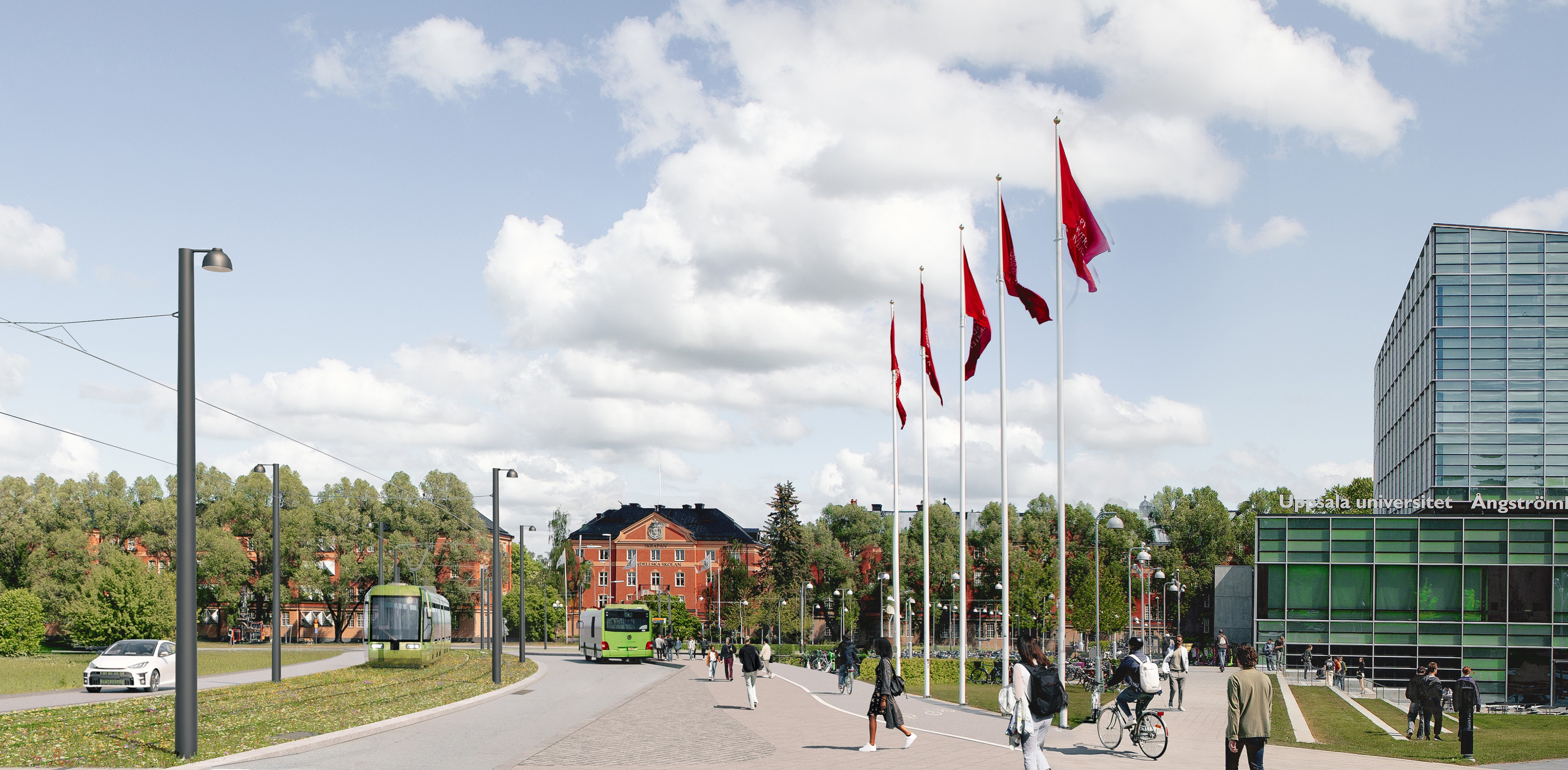 Projekt Uppsala Spårväg. Målbild vid Regementsvägen Ångström.